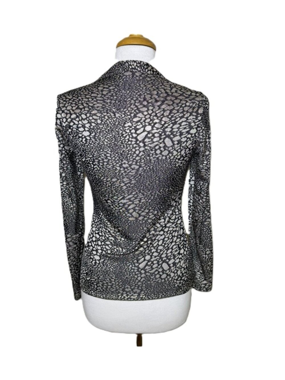 Vintage Y2K Metallic Animal Print Going Out Top, Long Sleeve Cowl Neck, Small - Picture 2 of 7